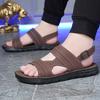 Men Black Leather Sandals Summer Brown Outdoor Hiking Sandals White Wide Head Open Toe Beach Shoes for Father Over Sized