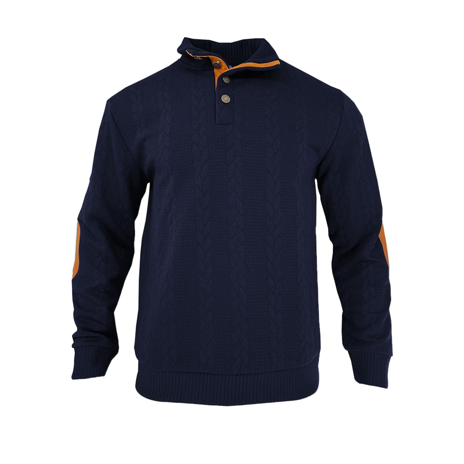 

Мужская повседневная модная толстовка без капюшона, широкая мужская свободная толстовка с капюшоном и воротником-стойкой на пуговицах XL тёмно-синий