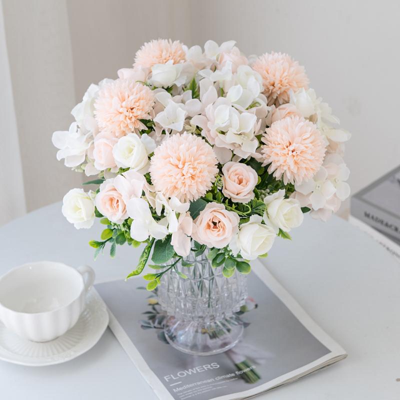 29CM Rose Chrysanthemum Silk Bouquet Artificial Flowers For Wedding Outdoor Garden Arch Home Decor Christmas Wreaths Accessories