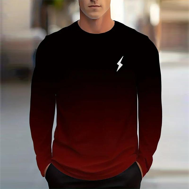Мужская футболка с принтом и длинным рукавом, повседневная, в полоску, с круглым вырезом, весна-осень S