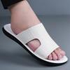 Men Black Leather Slippers Flats Summer Brown Sandals Outdoor White Wide Head Beach Shoes for Father Over Sized 46 47 48