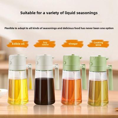 Two In One Spray Pour Food Grade Olive Oil Spray Bottle Glass Bottle Dispenser, Suitable for Barbecue Baking and Cooking