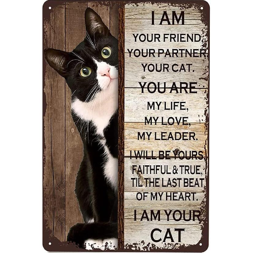 Tuxedo Cat Retro I Am Your Friend Your Partner Your Cat You Are My Life Metal Plaque Cat Wall Art Home Man Cave Cat Decor 8x12 Inch
