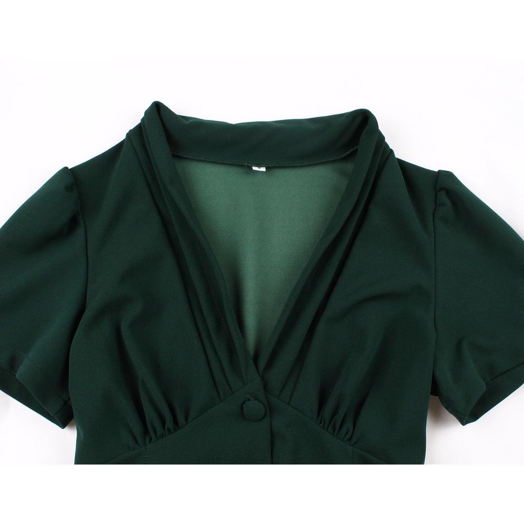 GMXIA Retro Sexy V-neck High-waisted Single-breasted Elegant Slim Dress