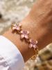 Fashion Sweet Enamel Drip Oil Pink Flower Bracelet for Women, Stainless Steel  Luxury Classic Wrist Jewelry Gifts Party Daily