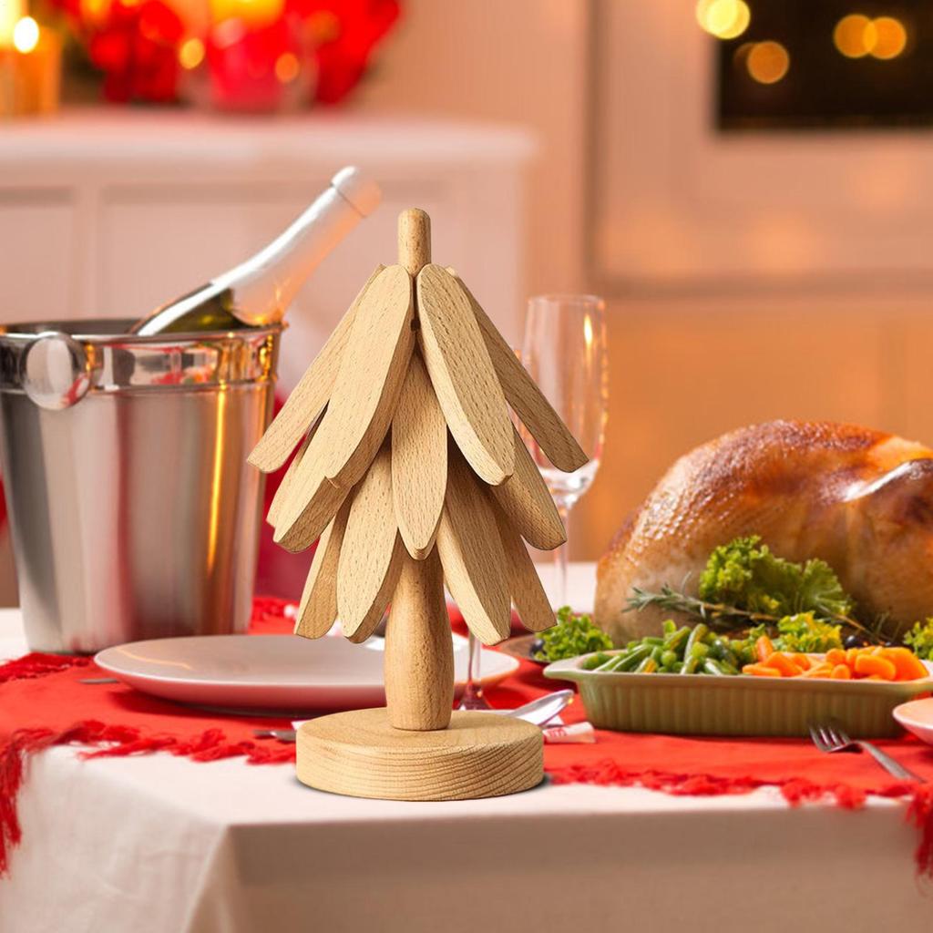 4PCS Christmas Tree Design Stand pine Wooden Trivets Decorative Anti Scald Heat Resistant Table Mat Coaster Wood Placemats Pot