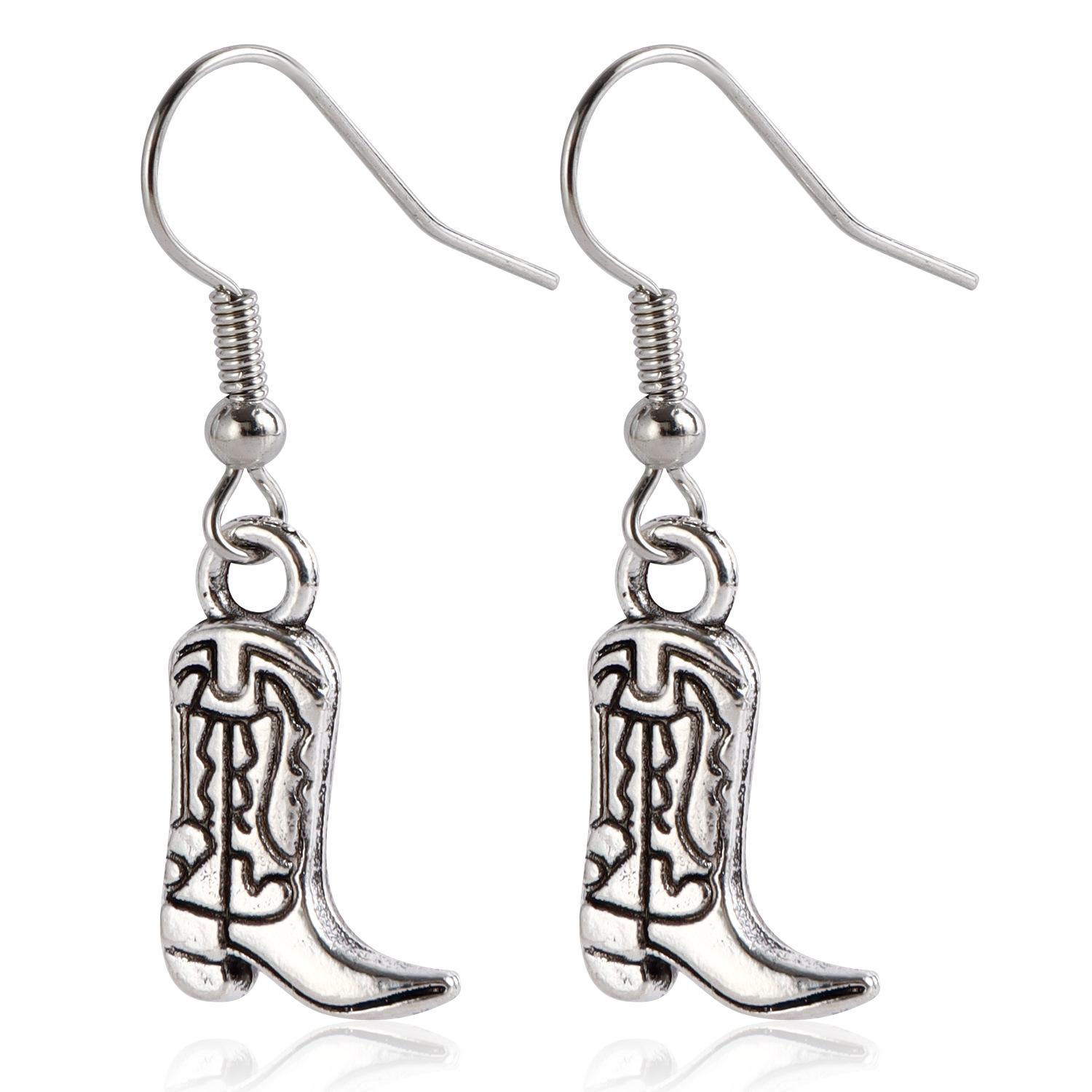 

European and American foreign trade jewelry, punk western cowboy boots, bull head fringed earrings, retro cactus earrings