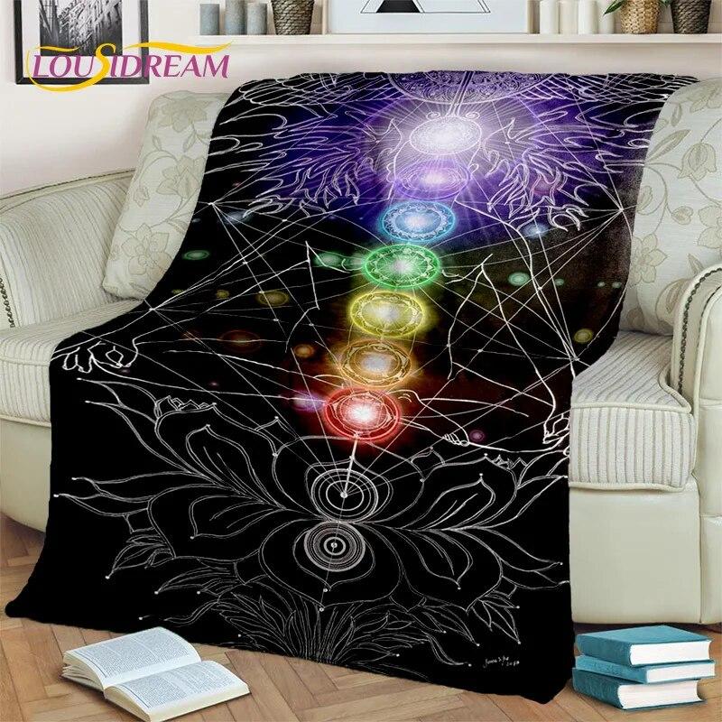 Rainbow 7 Chakra Yoga Meditation Blanket,Flannel Throw Blanket for Home Bedroom Bed Sofa Picnic Office Hiking Leisure Nap Cover