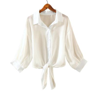 Revers Langarm Einreiher Vorne Spitze-up Sonnenschutz Hemd Sommer Chiffon Ultradünne Schal Mantel Streetwear