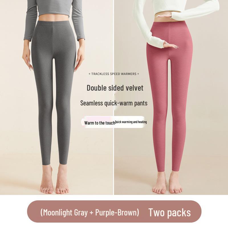 2025 Women's Slimming Seamless Velvet Lined Pants - High Waist, Plus Size Leggings for Warmth In Autumn/Winter