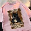 Because Murder Is Wrong Black Cat Drink Coffee Clothing Men Unisex Street Oversized T Shirts Breathable Cotton TShirt