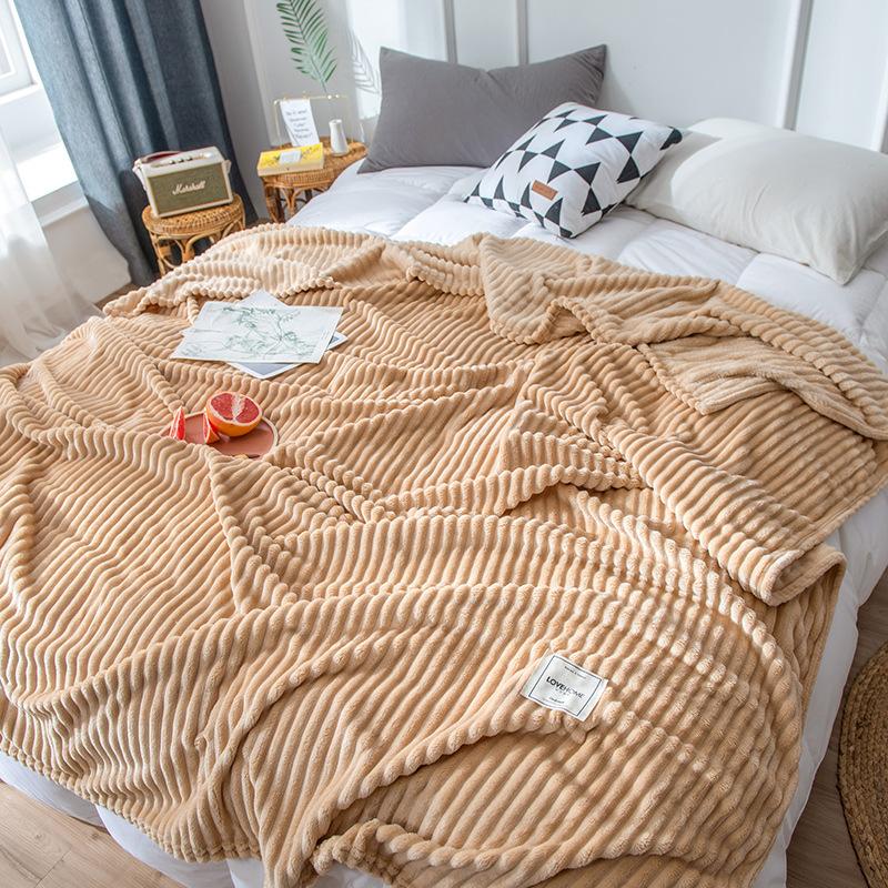 Striped Blanket Milk Velvet Blanket Warm Blanket Nap Blanket Sofa Blanket Coral Flannel Air Conditioning Blanket Super Soft Blanket