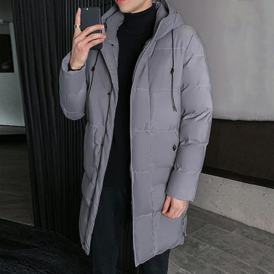 Men Cotton Coat Hooded Drawstring Long Sleeve Full Zipper Closure Cotton Jacket