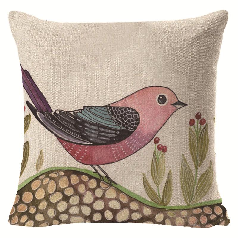 Village Style Rural Flower And Bird Sofa Pillow Cover Linen Spring Cushion Cover Car Waist Backrest Cover