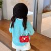 Red Adorable Pu Handbag For Kids Featuring Bow Design And Trendy Strap Chain