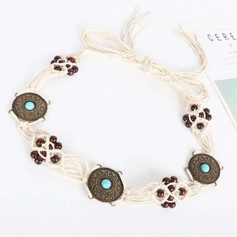 Women Shirt Waist Belt Vintage Bohemian Adjustable Braided Waist Belt with Tassels Women Dress Shirt Wide Waist Belt