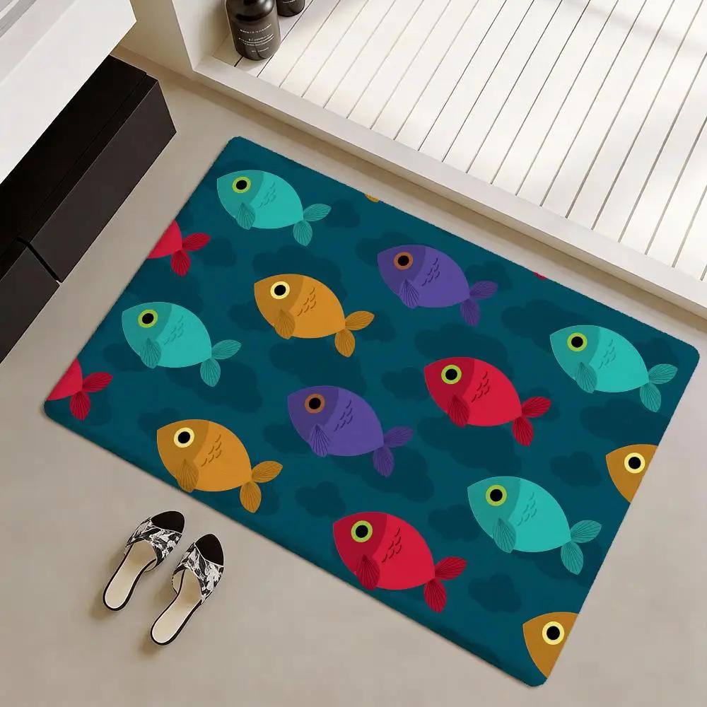 School of Fish Floor Mat Soft Flannel Non-Slip Door Mat - Thickened Rug for Living Room Home Decor