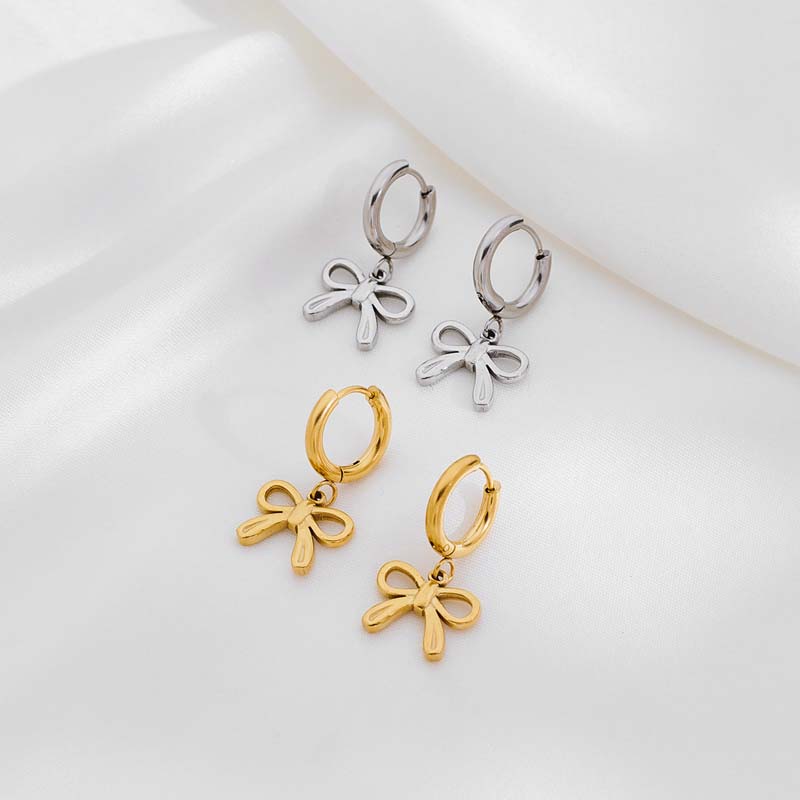 Stainless Steel Gold Color Bowknot Dangle Earrings For Women Fashion Metal Bow Temperament Earrings Jewelry Gifts