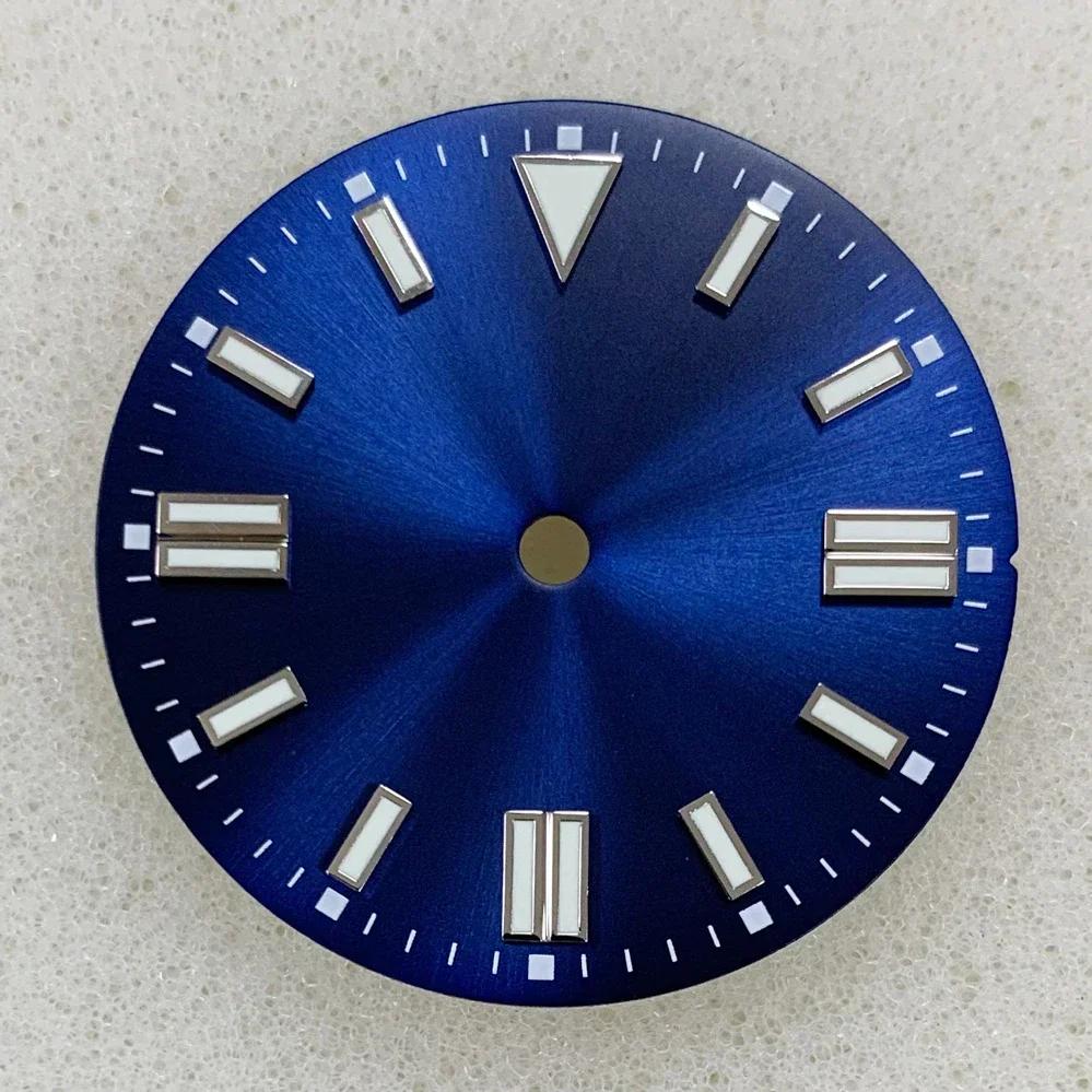 28.5mm Green Luminous Watch Dials Sunray Strips Nails No Date Watch Faces Replace Accessories for NH35/8215/2813/2836 Movements