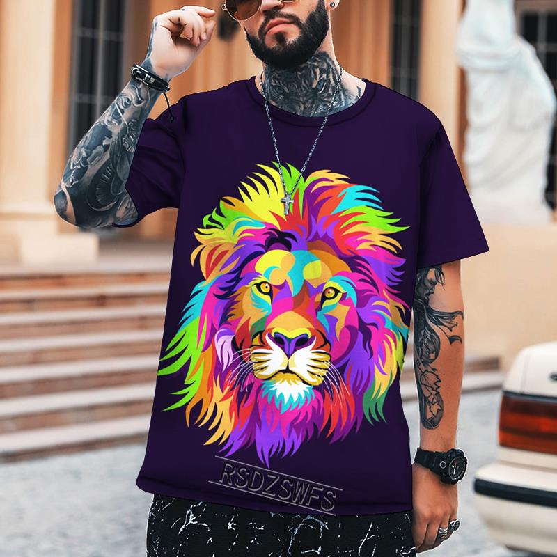 Camiseta de tendencia urbana para hombres y mujeres, estilo hip hop, Harajuku, estampado de león, 100 % poliéster Leica, camiseta de alta calidad, camisetas de marca, tallas S a 5XL
