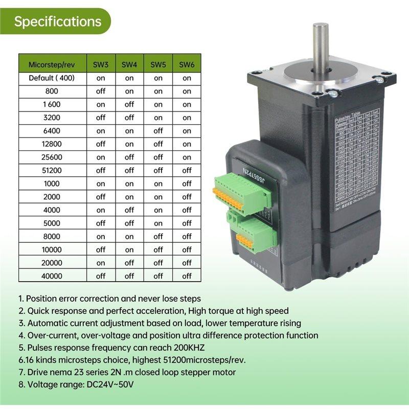 A25F-Nema23 Integrated Hybrid Servo Motor JSS57P 2N Closed Loop Stepper With Communication Precise Positioning For CNC