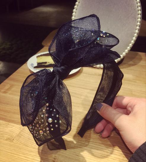 Women High End Headdress Shiny Crystals Bowknot Headbands Solid Ladies Elegant Mesh Hairbands Knot Teen Girls Bow Hair Band