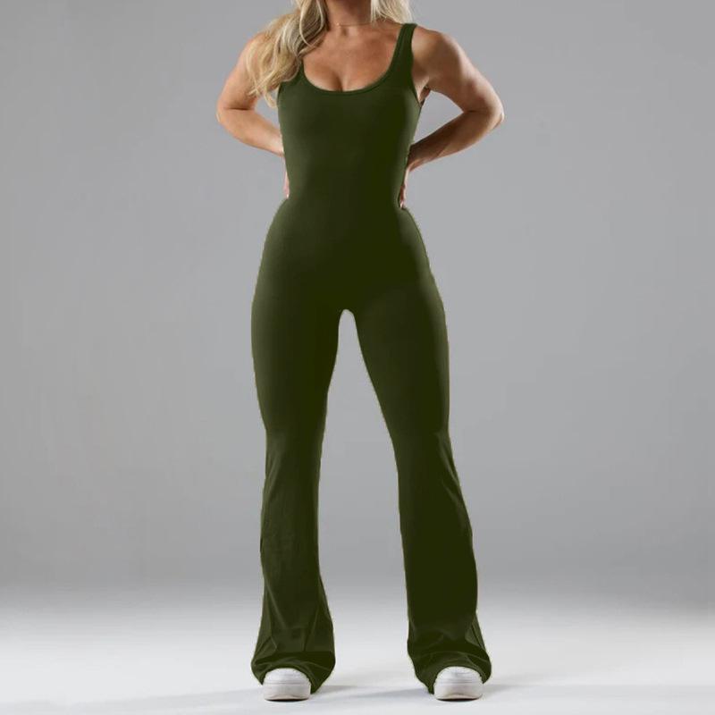 Women's Fashion Casual Summer Spring Solid Color Print Sleeveless U-Neck High Waist Trousers Jumpsuits & Rompers