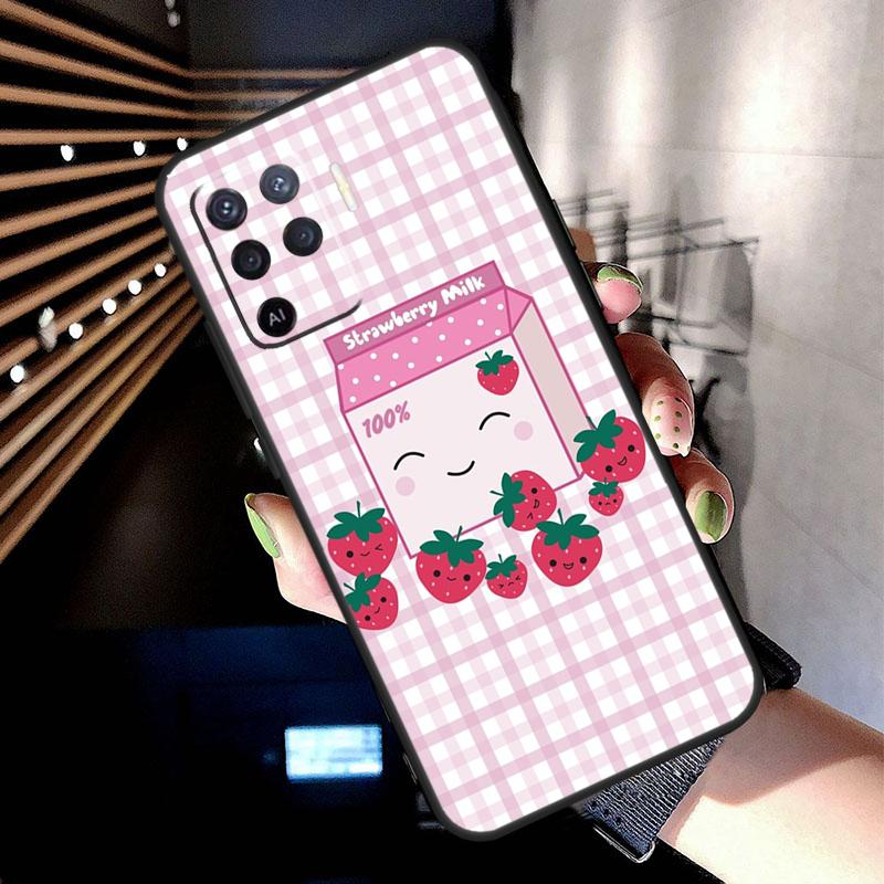 Cute Strawberry Milk Box Case For Oppo A78 A98 A18 A38 A58 A60 A80 A40 A77 A57 A17 A74 A54 A94 A96 A76 A16 A15 A5 Pro