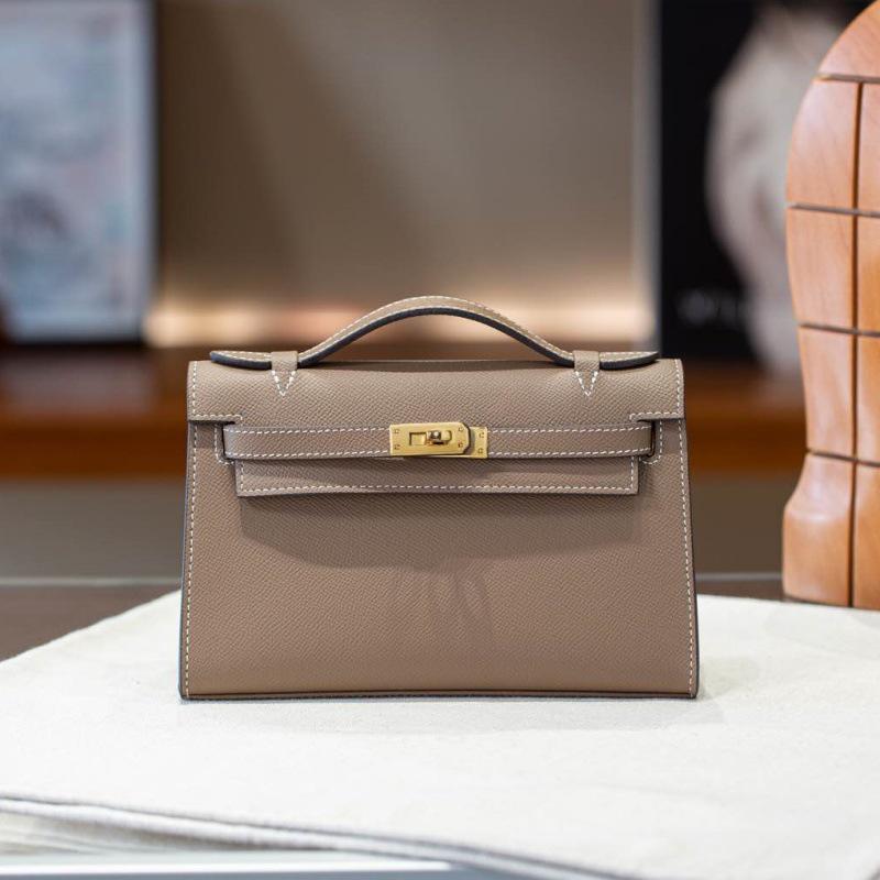 

2025 Genuine Leather Palm Print Kelly Bag - Single Shoulder & Crossbody with Gold Buckle