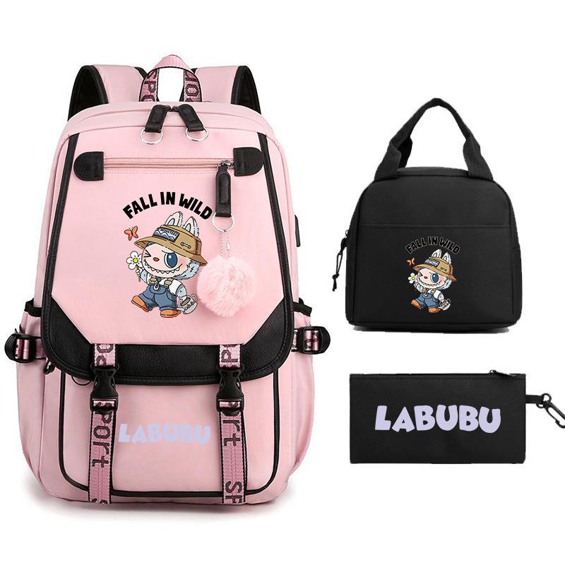 New Labub Children's Schoolbag, Backpack, Shoulder Pencil Case, Three-piece Set, Cute.