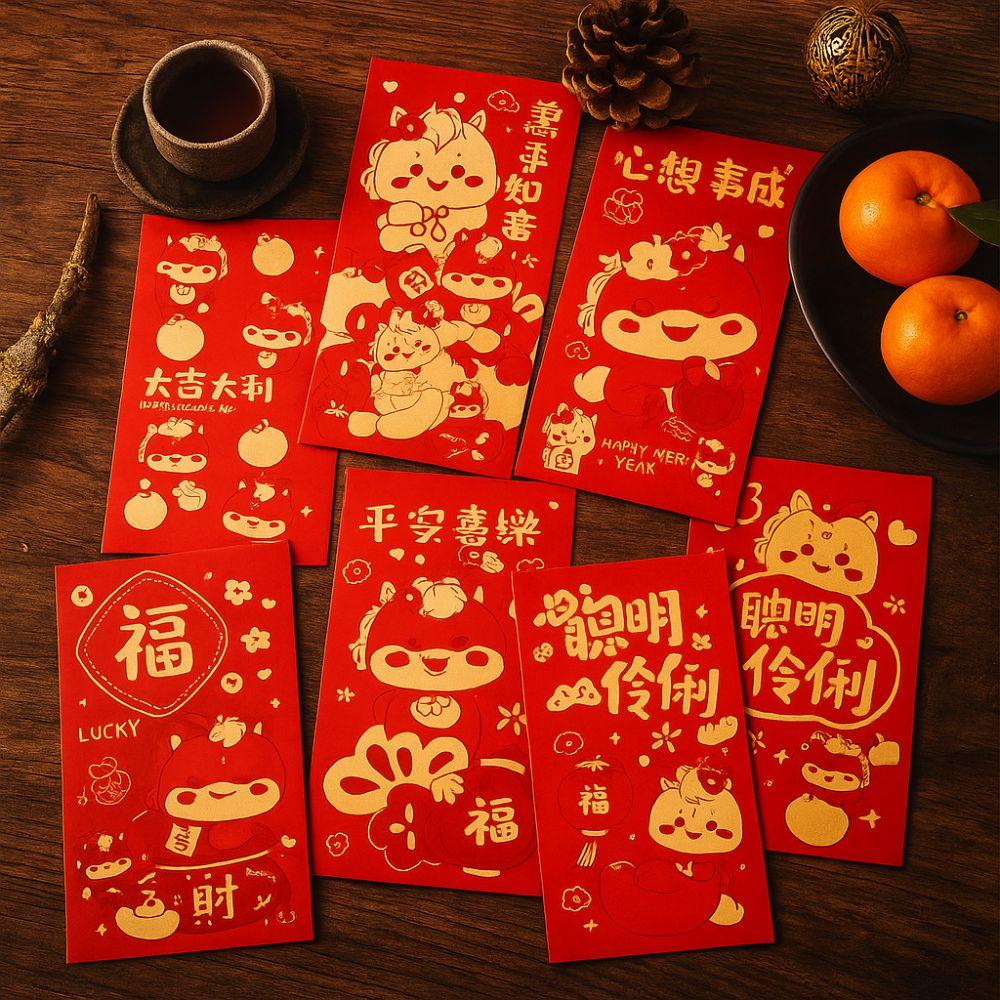6pcs Gold Stamping 2026 New Year Red Envelope Paper Lucky Red Pocket Gift Bags  Spring Festival