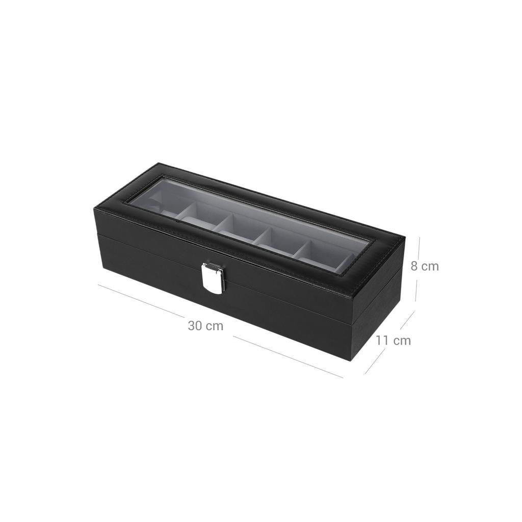 SONGMICS Watch Box with 6 Slots, Watch Case with Glass Lid, Velvet Watch Pillows, Watch Holder with Clasp, 11.2 X 30 X 8 Cm, Gift Idea
