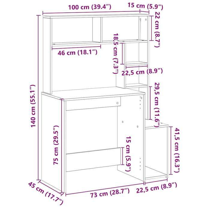 VidaXL Bureau avec étagères sonoma gris 100x45x140cm bois d'ingénierie, bureau d'ordinateur, bureau debout, bureau avec 860441