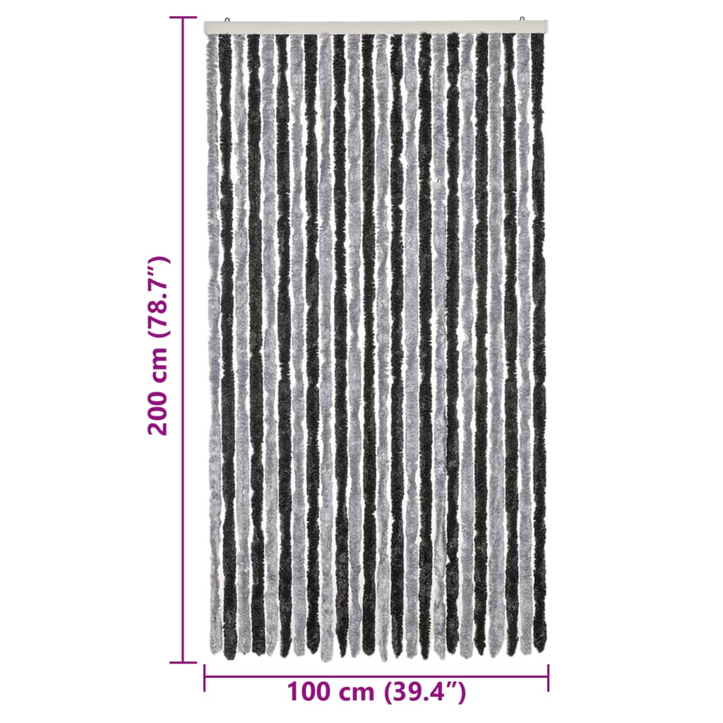 Fly Screen Curtain Grey and Black 100x200 Cm Chenille