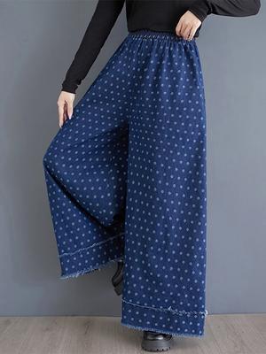 Casual Loose Vintage Dot Full Length Wide Leg Pants ZYY1074