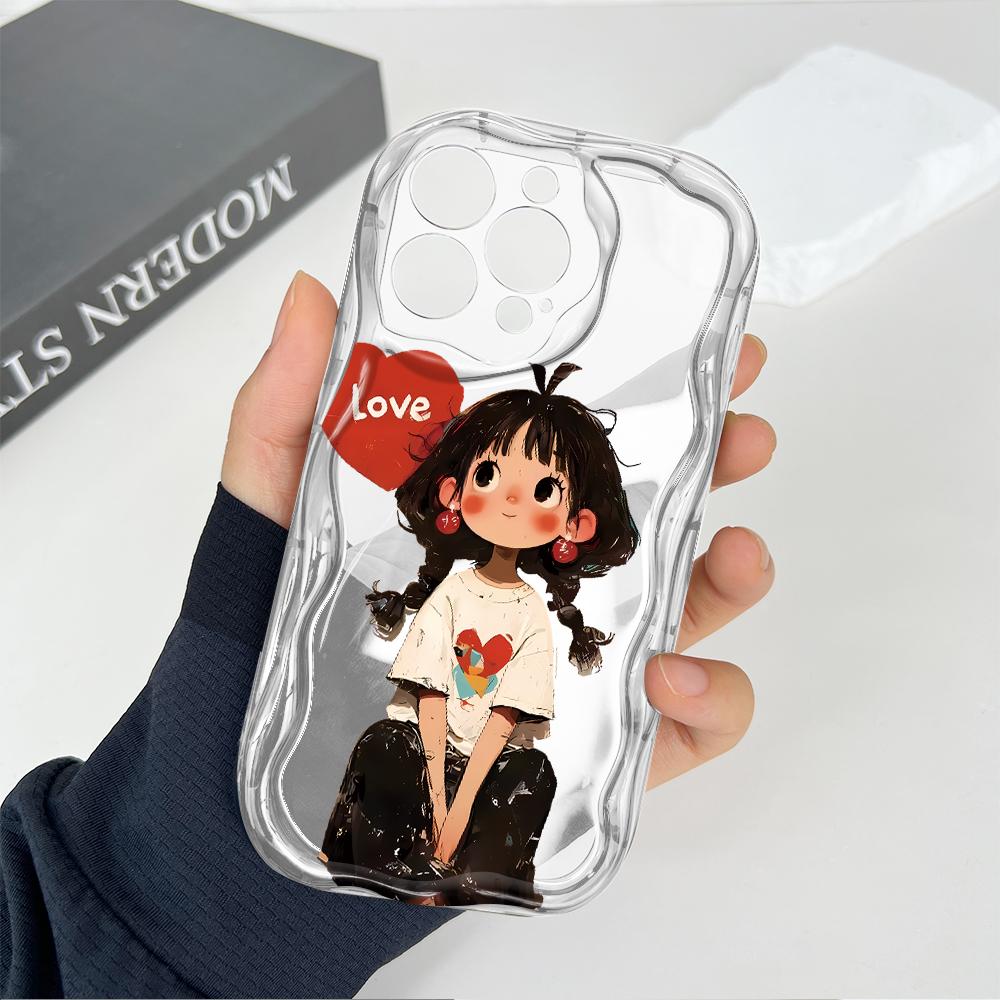 Roztomilý kreslený vzor krémová textura pouzdro vlnitý okraj měkký silikonový kryt pouzdro na telefon pro Huawei Honor Infinix Tecno iPhone