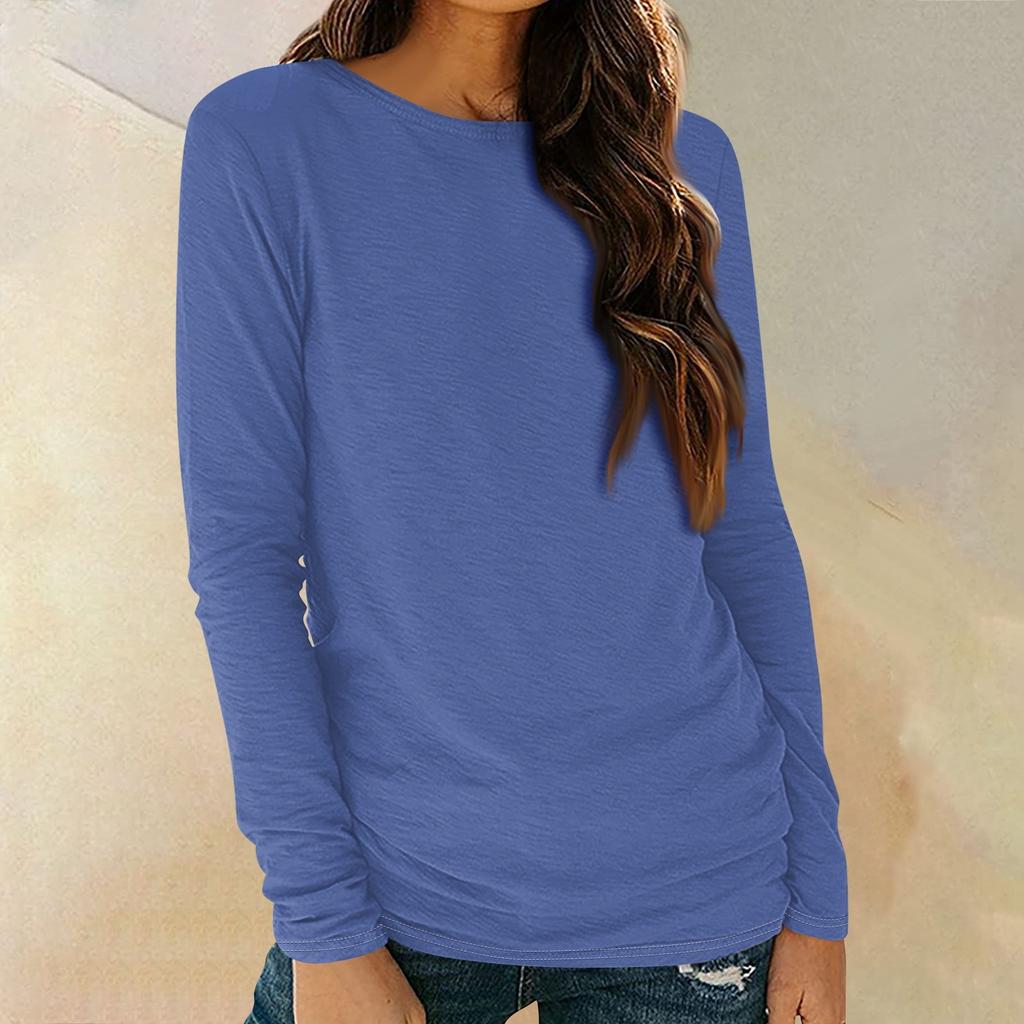 Womens Long Sleeve Round Neck Shirts Basic Tee Casual Top Fall Trendy Tunic Outfits Fitted T Shirts