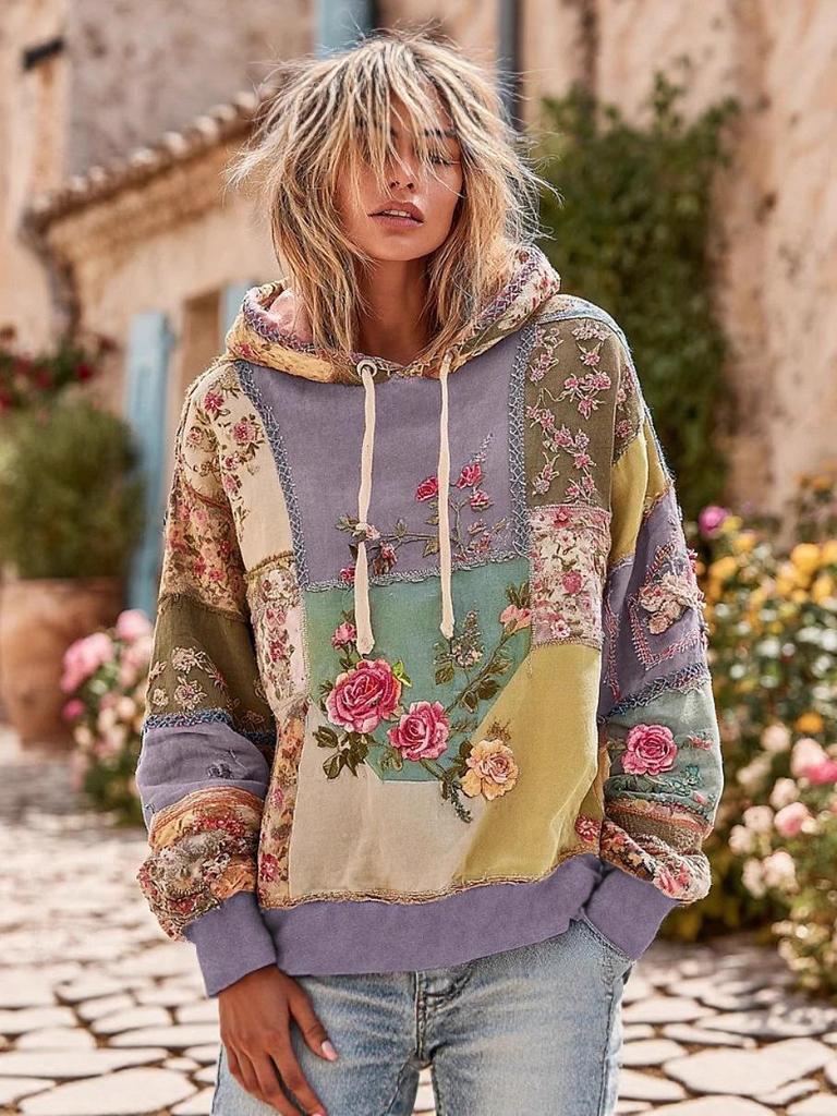 2025 Herbst Winter Retro Schnürung Bedruckter Hoodie