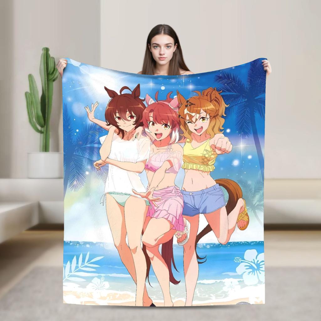 Umamusume Pretty Derby Haru Urara Warm Soft Blanket Airplane Travel Plush Throw Blanket Bedroom Flannel Bedspread Sofa Bed Cover