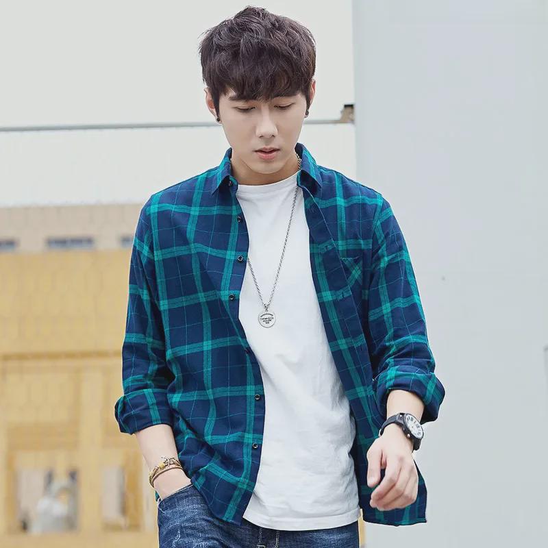 Men's Trendy Plaid Shirt: Long-Sleeved, Loose, Brushed Casual Jacket for Spring, Summer, and Autumn