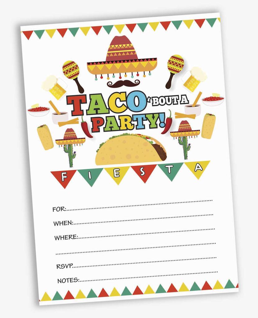 Inkdotpot 30er-Pack Einladungen zur Taco-Bout-Party, Einladungen zur Fiesta-Party, leere Einladungen mit Umschlägen
