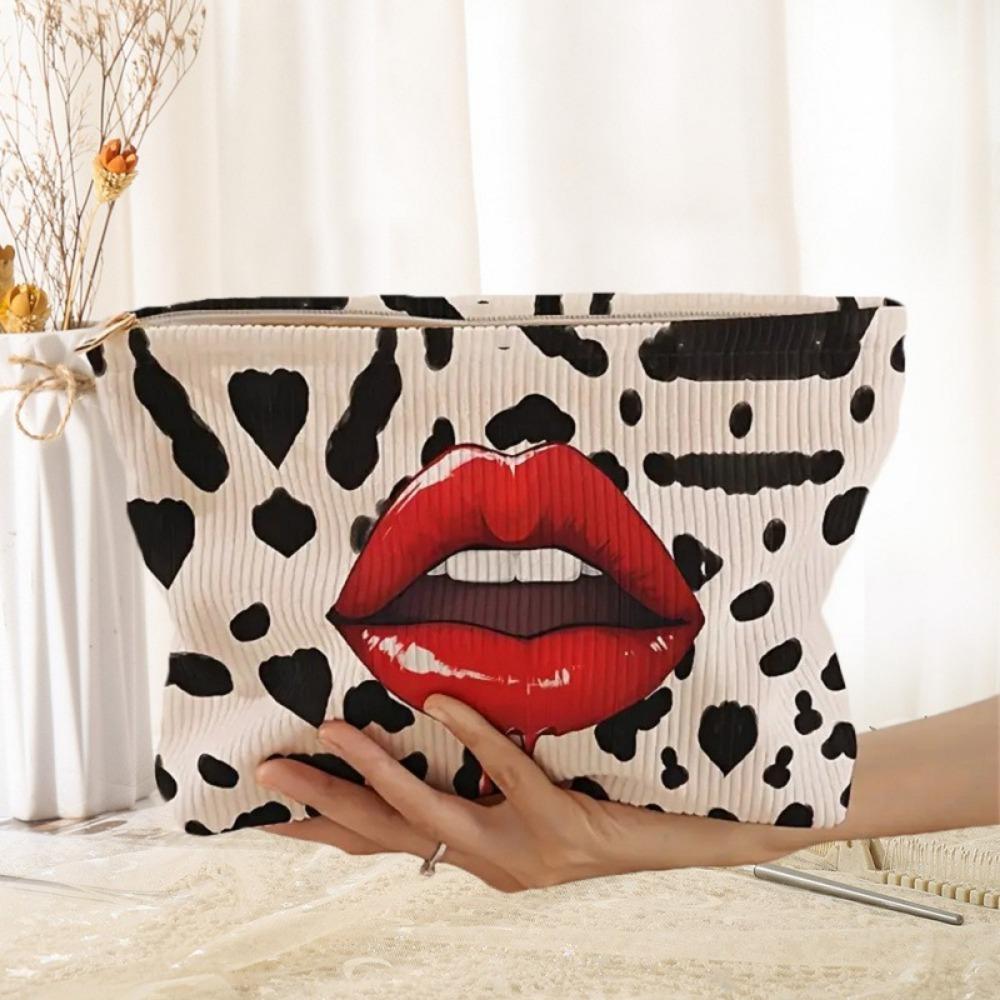 Lip Pattern Printed Makeup Bag Lightweight with Zipper Cosmetic Storage Bag Tiger Cat Frog Leopard Print Clutch Bags Travel