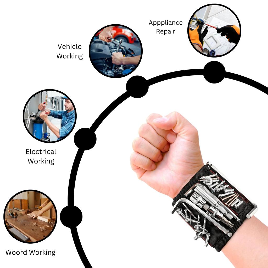 Magnetic Wristband Tool Belt with 10 Strong Magnets for Fixing Screws Nails Bolts Drills Fasteners Scissors Best Gift for Men