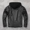 Chinese Size Heavy Motorcycle Jacket Hood Genuine Cowhide Men Leather Jacket Riding Biker Coat Winter Motorbike Jackets Warm Jaquetas