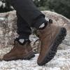 Mens Leather Shoes Winter Plush Warm Platform Training Shoes Anti Slip Ankle Boots
