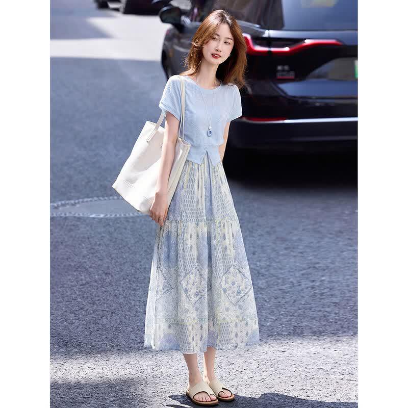Women's Elegant Summer T-Shirt & High-Waist Skirt Set