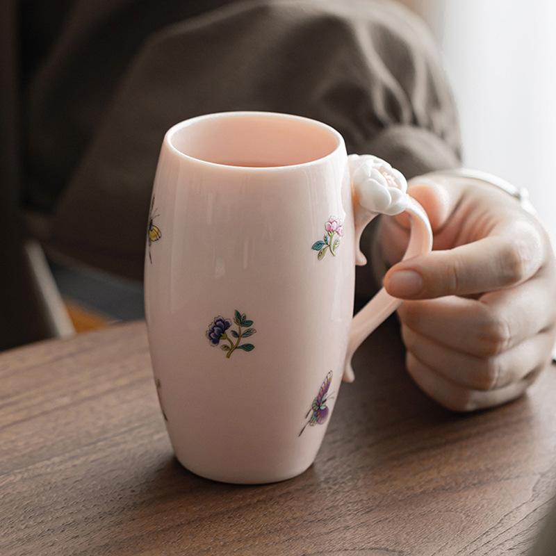 Hand Pinched Flower Ceramic Mug Mineral Clay Cup Aesthetic Design for Coffee Milk Tea Home Decor Minimalist Drinkware