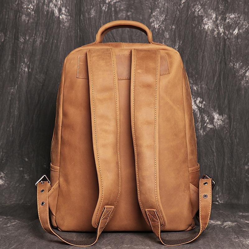 Retro Men'S Leather Backpack Women'S Crazy Horse Leather Travel Backpack Large Capacity Cowhide Computer Bag