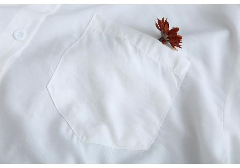 Women's Summer White Shirt: Artistic Loose-Fit, Mid-Length, Sun Protection, Thin Jacket with High-Low Hem.