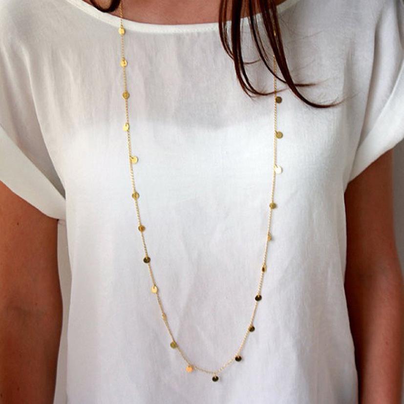 

Simple and personalized women s geometric sequined necklace, long multi-disc necklace sweater chain срібний